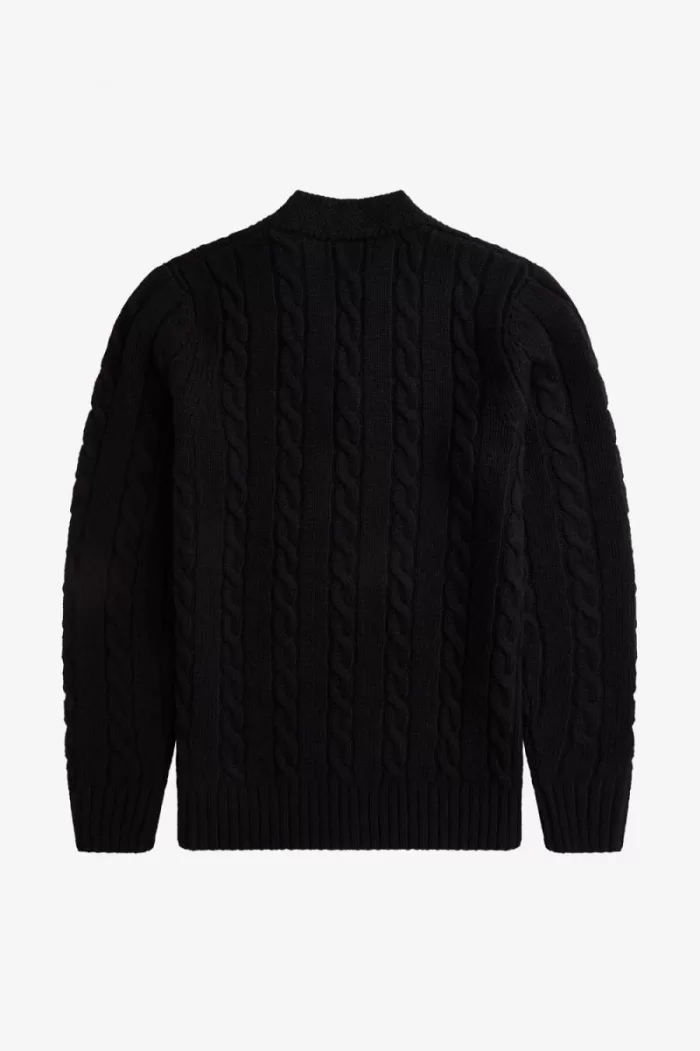 Fred Perry Cable Knit V Neck Men’s Jumper Black GYZEO0143