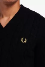 Fred Perry Cable Knit V Neck Men’s Jumper Black GYZEO0143