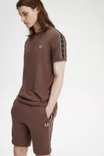Fred Perry Contrast Tape Ringer Men’s T-Shirt Dark Red Warm Grey YJOEB7359