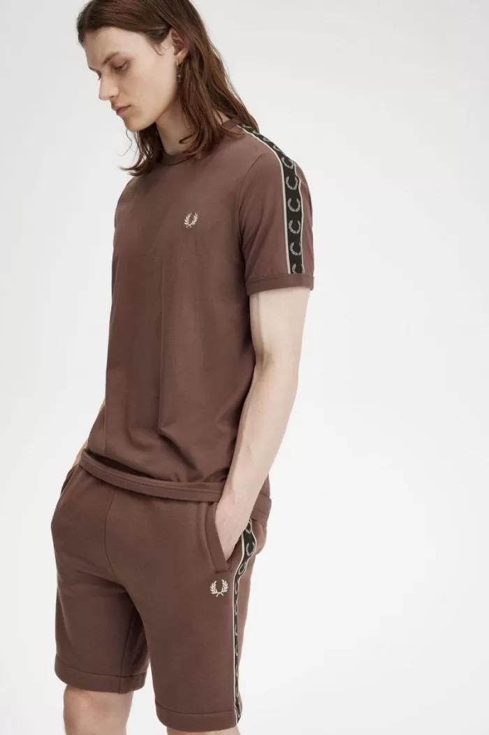 Fred Perry Contrast Tape Ringer Men’s T-Shirt Dark Red Warm Grey YJOEB7359