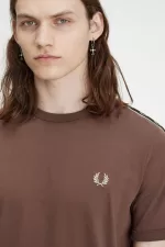 Fred Perry Contrast Tape Ringer Men’s T-Shirt Dark Red Warm Grey YJOEB7359