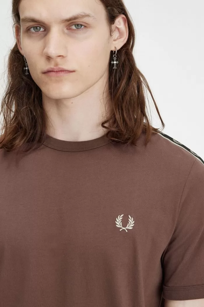 Fred Perry Contrast Tape Ringer Men’s T-Shirt Dark Red Warm Grey YJOEB7359
