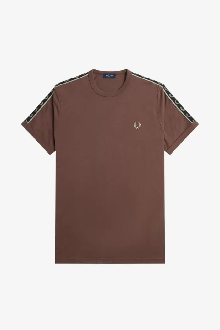 Fred Perry Contrast Tape Ringer Men’s T-Shirt Dark Red Warm Grey YJOEB7359