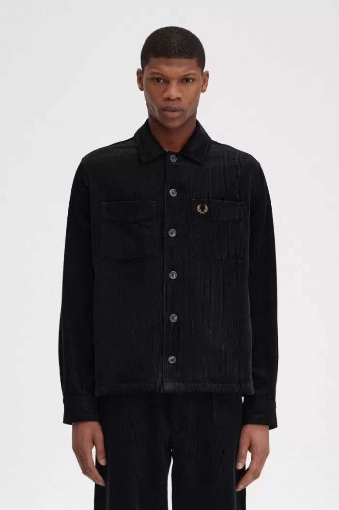 Fred Perry Cord Men’s Shirt Black ZLURK1798