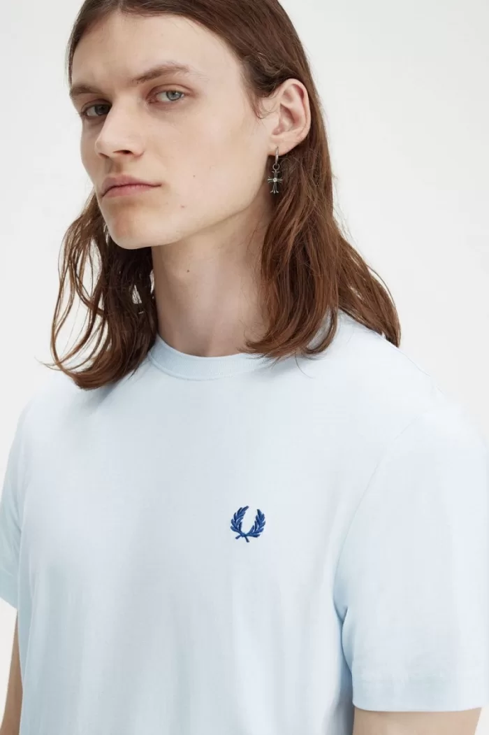 Fred Perry Crew Neck Men’s T-Shirt Light Aqua Midnight Blue YEJRU8413
