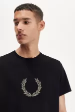 Fred Perry Flocked Laurel Wreath Men’s T-Shirt Black Warm Grey GFPHV8769