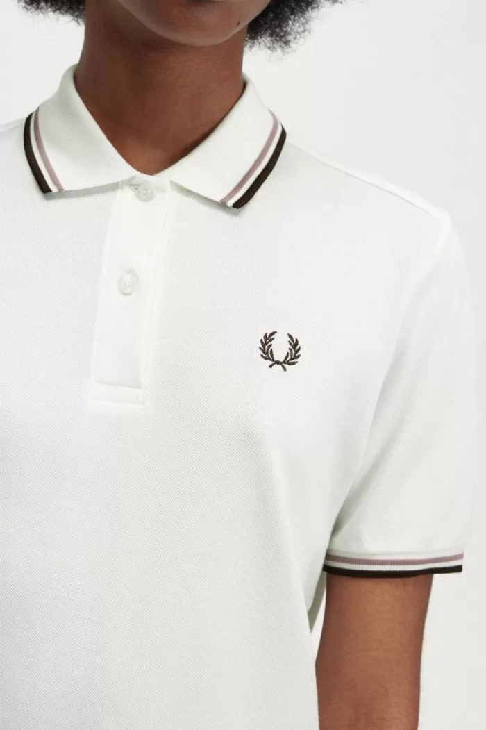Fred Perry G3600 Women’s Shirt Snow White Dark Pink Burnt Tobacco QBOTL9150