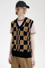 Fred Perry Glitch Chequerboard Men’s Tanks Brown Navy LDQXA4501