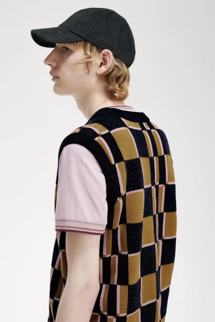 Fred Perry Glitch Chequerboard Men’s Tanks Brown Navy LDQXA4501