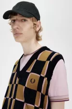 Fred Perry Glitch Chequerboard Men’s Tanks Brown Navy LDQXA4501
