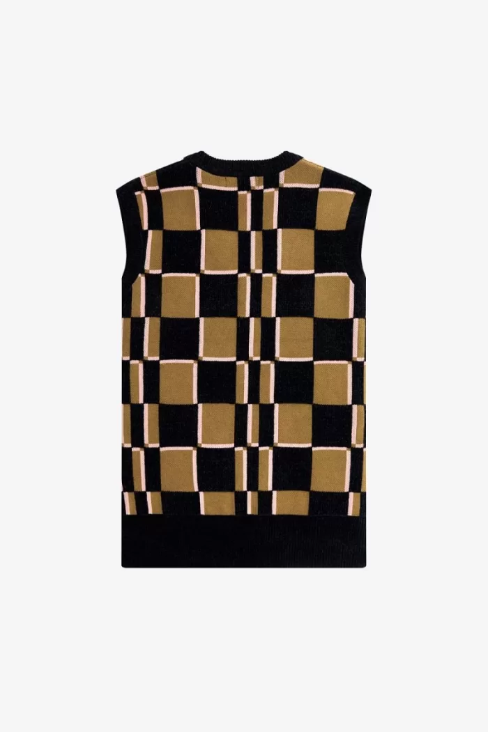 Fred Perry Glitch Chequerboard Men’s Tanks Brown Navy LDQXA4501