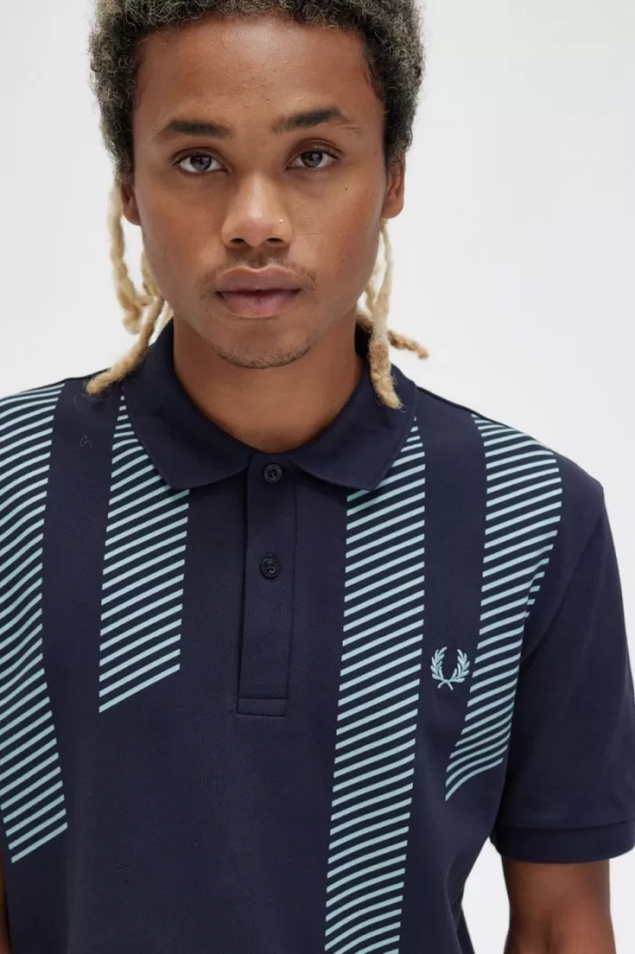 Fred Perry Glitch Stripe Men’s Polo Shirt Navy KRNAV7410