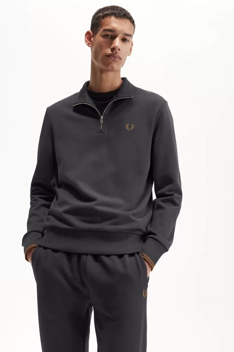Fred Perry Half Zip Men’s Sweatshirts Anchor Grey Dark Coffee POLXB5109 Fred Perry Half Zip Men’s Sweatshirts Anchor Grey Dark Coffee POLXB5109