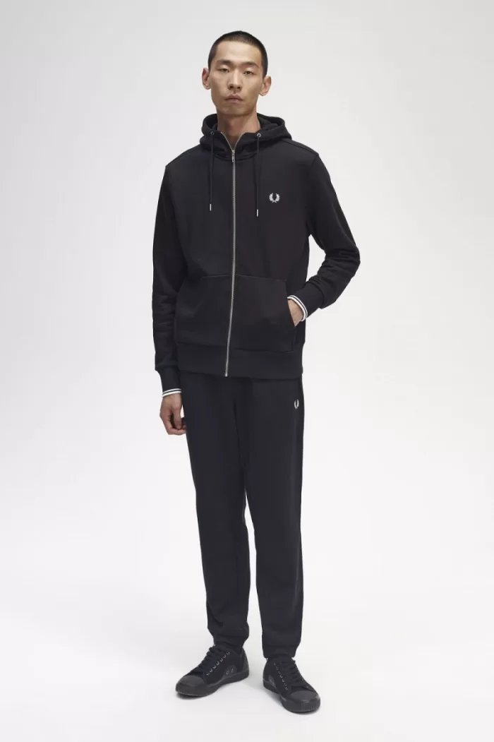 Fred Perry Hooded Zip Through Men’s Sweatshirts Black IFJXL8302