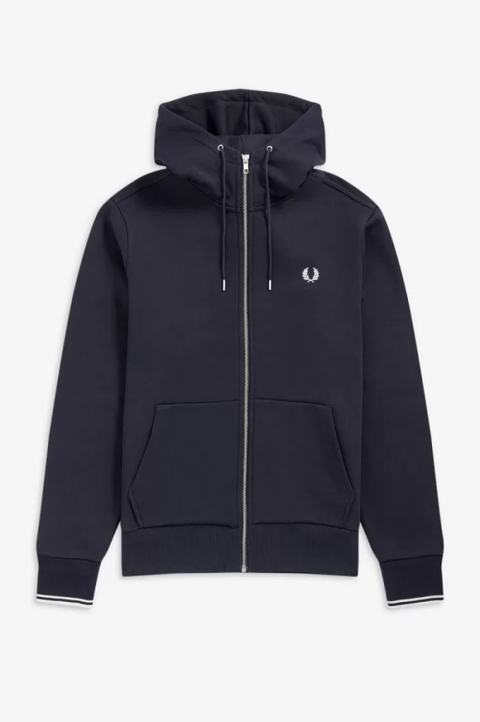 Fred Perry Hooded Zip Through Men’s Sweatshirts Navy PENVI1976
