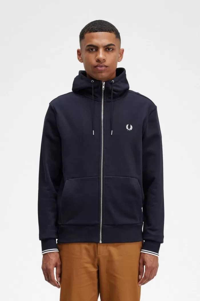 Fred Perry Hooded Zip Through Men’s Sweatshirts Navy PENVI1976