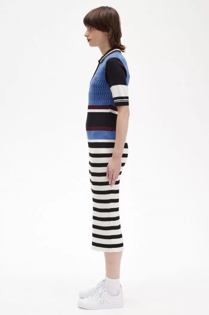 Fred Perry Jacquard Knitted Stripe Women’s Dress Twilight Blue QJMKX9468