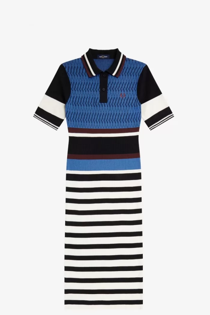 Fred Perry Jacquard Knitted Stripe Women’s Dress Twilight Blue QJMKX9468