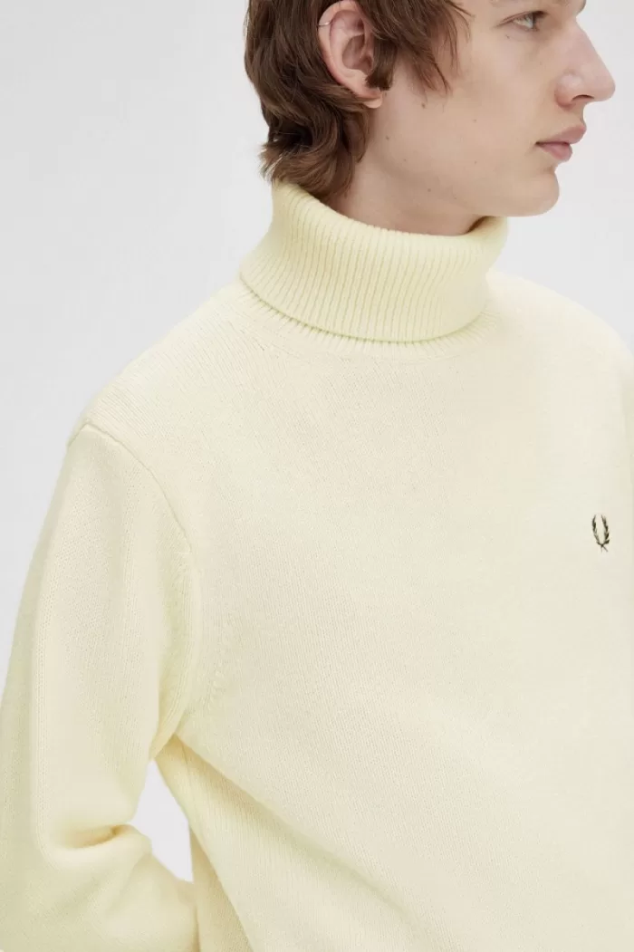 Fred Perry Knitted Roll Neck Men’s Jumper Beige VUJLQ3016