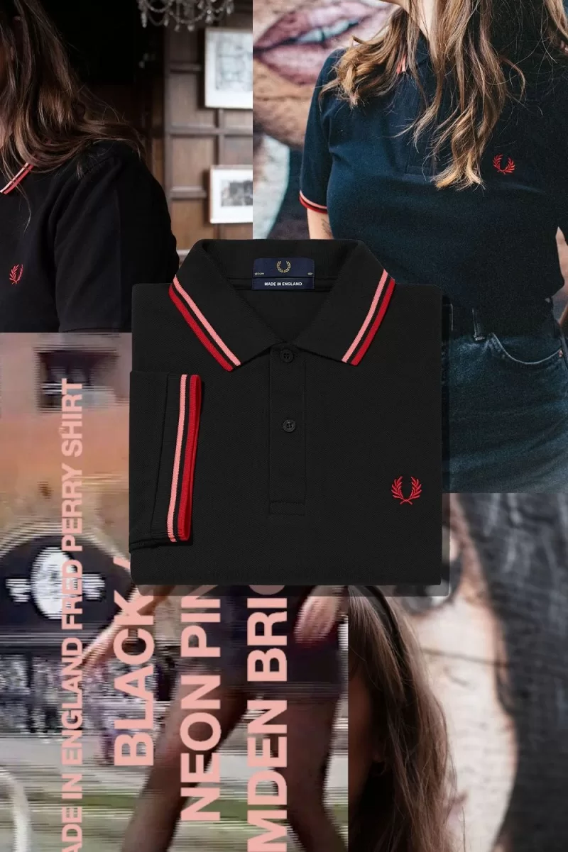 Fred Perry M12 Men’s Shirt Black Coral Heat Camden Brick RJUVZ9651
