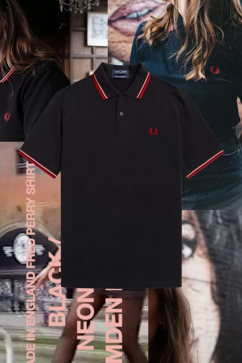 Fred Perry M12 Men’s Shirt Black Coral Heat Camden Brick RJUVZ9651