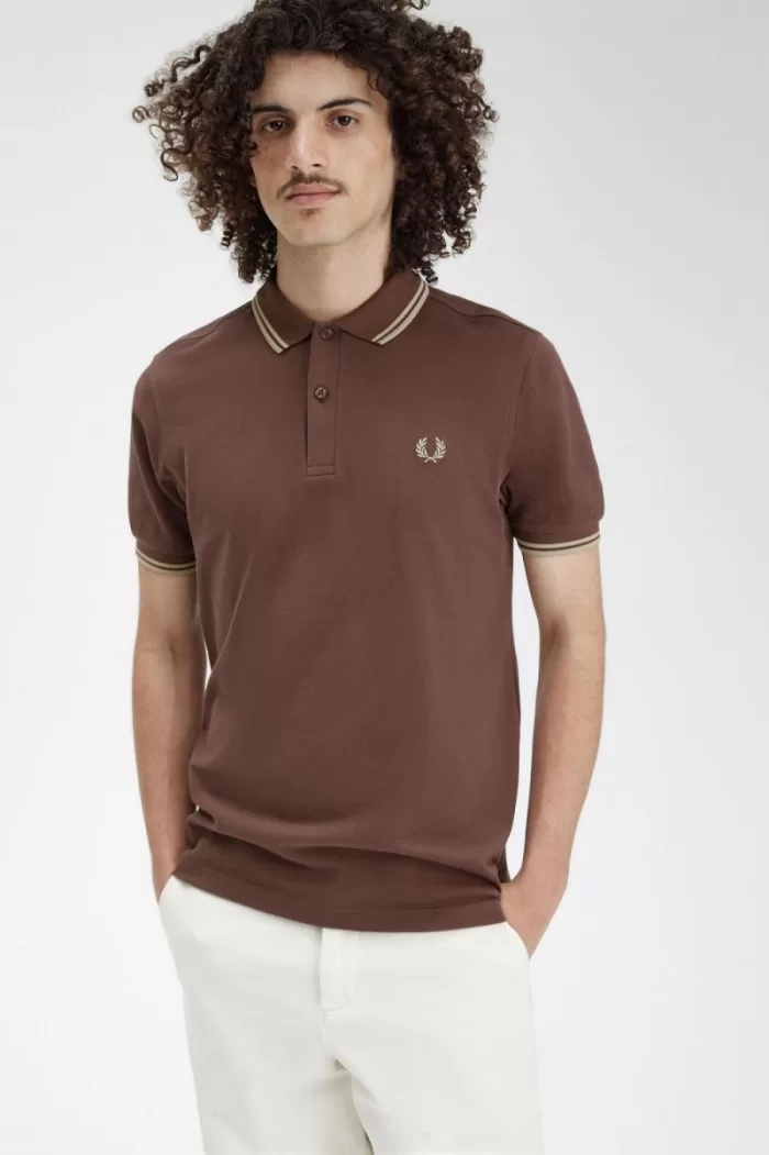 Fred Perry M3600 Men’s Shirt Dark Red Warm Grey IUZEV2361