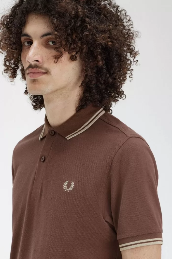 Fred Perry M3600 Men’s Shirt Dark Red Warm Grey IUZEV2361