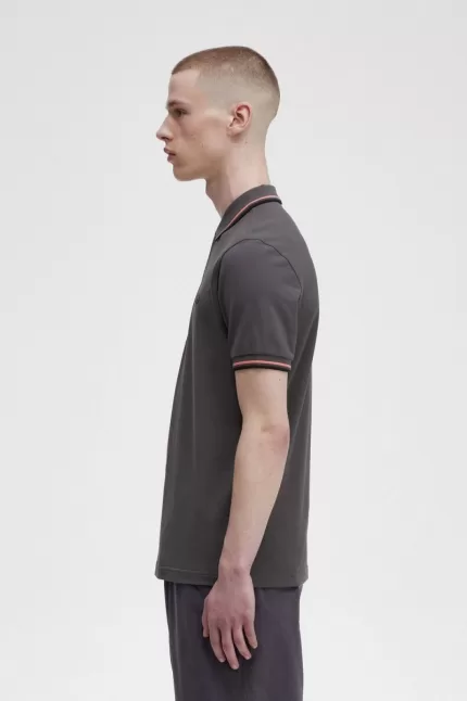 Fred Perry M3600 Men’s Shirt Gunmetal Coral Heat Black WKXNA7809