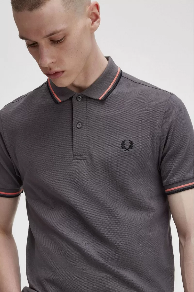 Fred Perry M3600 Men’s Shirt Gunmetal Coral Heat Black WKXNA7809