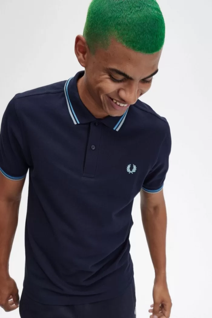 Fred Perry M3600 Men’s Shirt Navy Soft Blue Silver Blue FOZDN5063