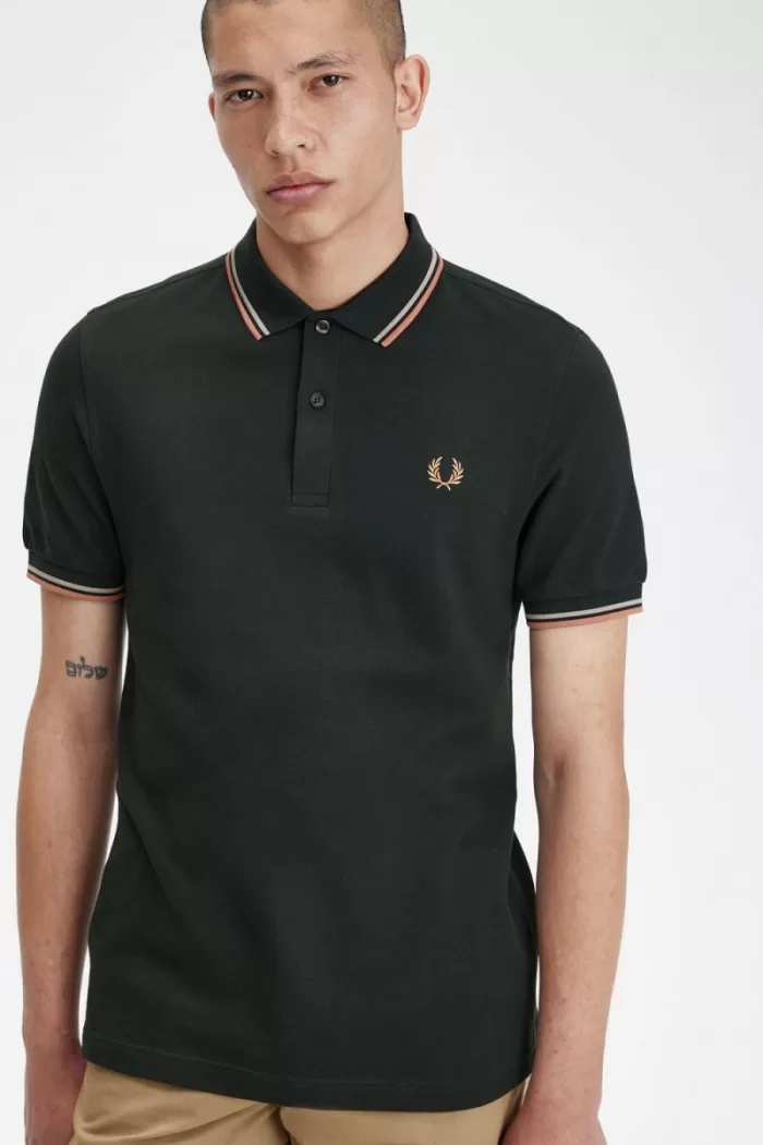 Fred Perry M3600 Men’s Shirt Night Green Warm Grey Light Rust SHAYV7104