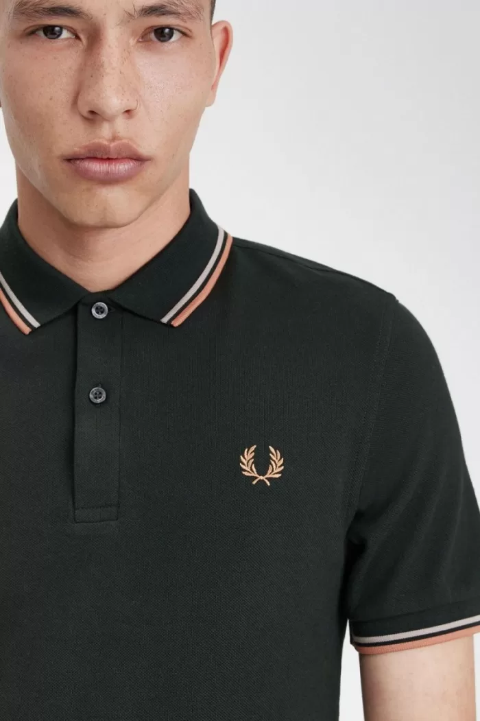 Fred Perry M3600 Men’s Shirt Night Green Warm Grey Light Rust SHAYV7104