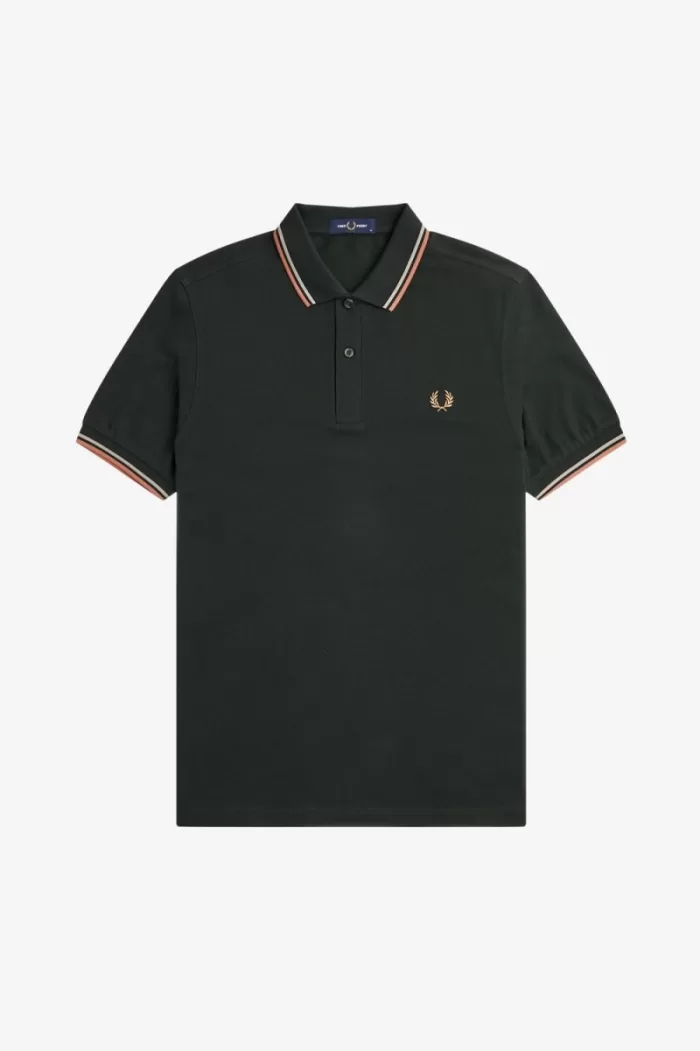 Fred Perry M3600 Men’s Shirt Night Green Warm Grey Light Rust SHAYV7104