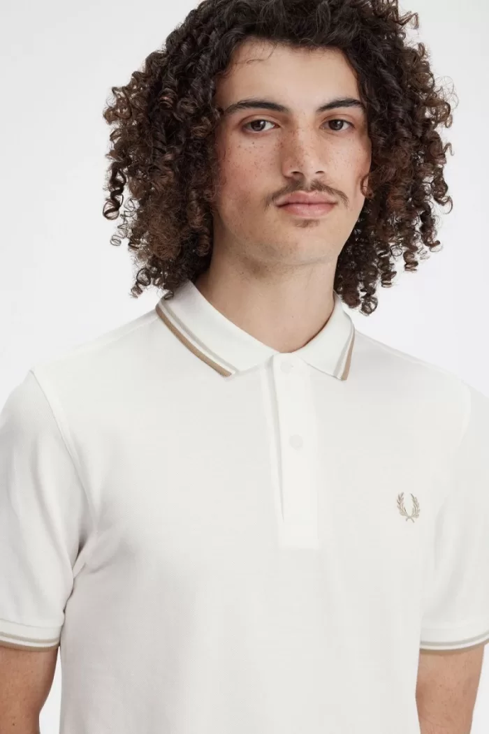 Fred Perry M3600 Men’s Shirt Snow White Oatmeal Green FERGX5814