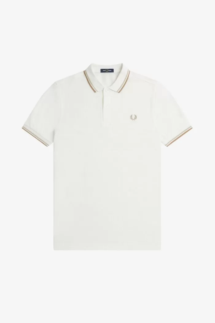 Fred Perry M3600 Men’s Shirt Snow White Oatmeal Green FERGX5814