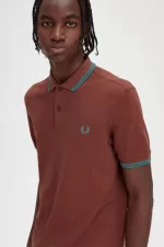 Fred Perry M3600 Men’s Shirt Whisky Brown Deep Mint Deep Mint LUAXM4790