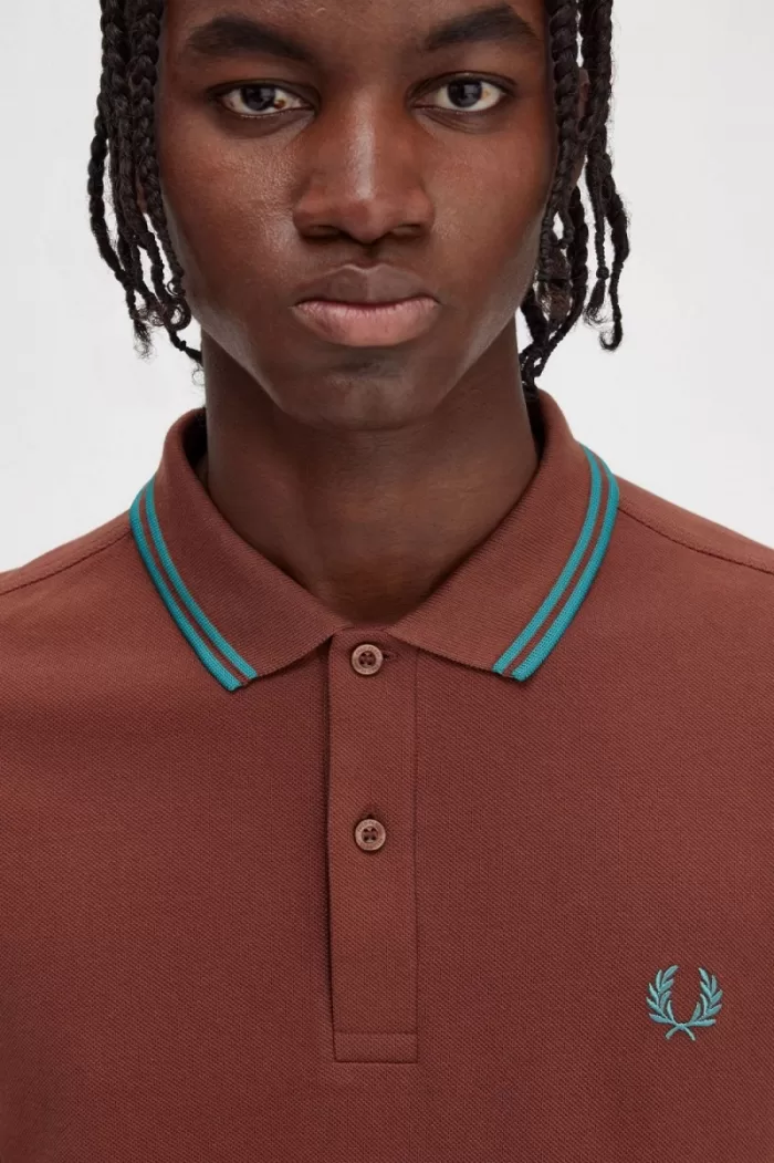 Fred Perry M3600 Men’s Shirt Whisky Brown Deep Mint Deep Mint LUAXM4790