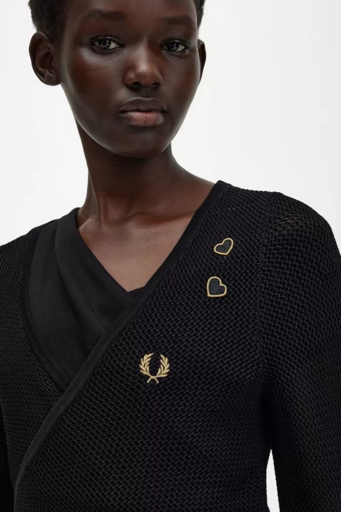 Fred Perry Open-Knit Wrap Women’s Cardigan Black HLIND2803
