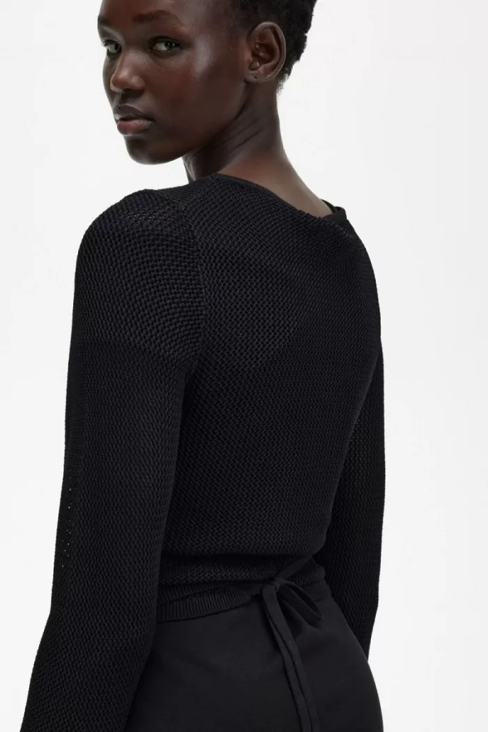 Fred Perry Open-Knit Wrap Women’s Cardigan Black HLIND2803