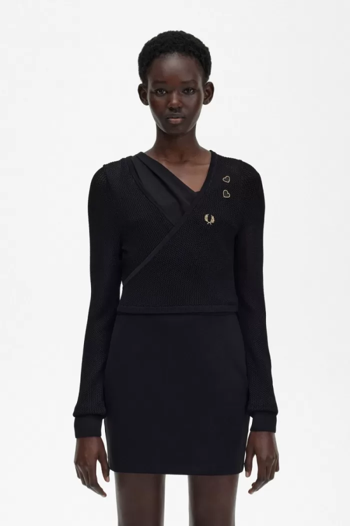 Fred Perry Open-Knit Wrap Women’s Cardigan Black HLIND2803