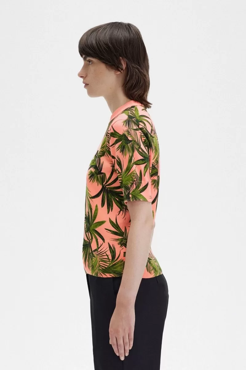 Fred Perry Palm Print Women’s Jumper Coral Heat HFKNR9205