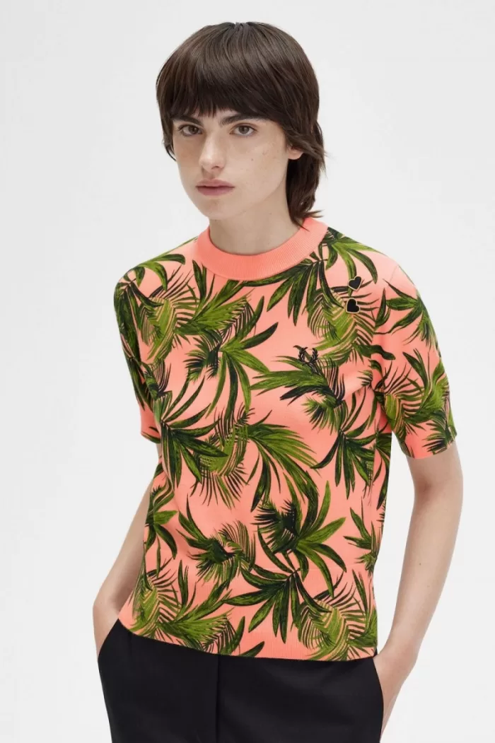 Fred Perry Palm Print Women’s Jumper Coral Heat HFKNR9205