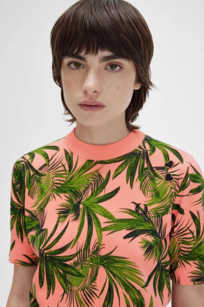 Fred Perry Palm Print Women’s Jumper Coral Heat HFKNR9205