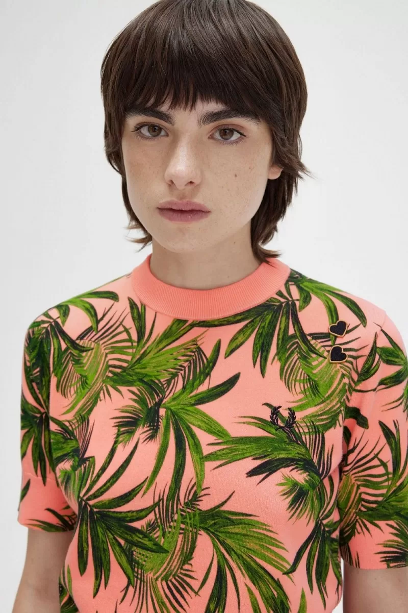 Fred Perry Palm Print Women’s Jumper Coral Heat HFKNR9205