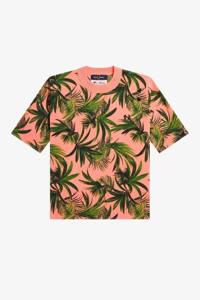Fred Perry Palm Print Women’s Jumper Coral Heat HFKNR9205