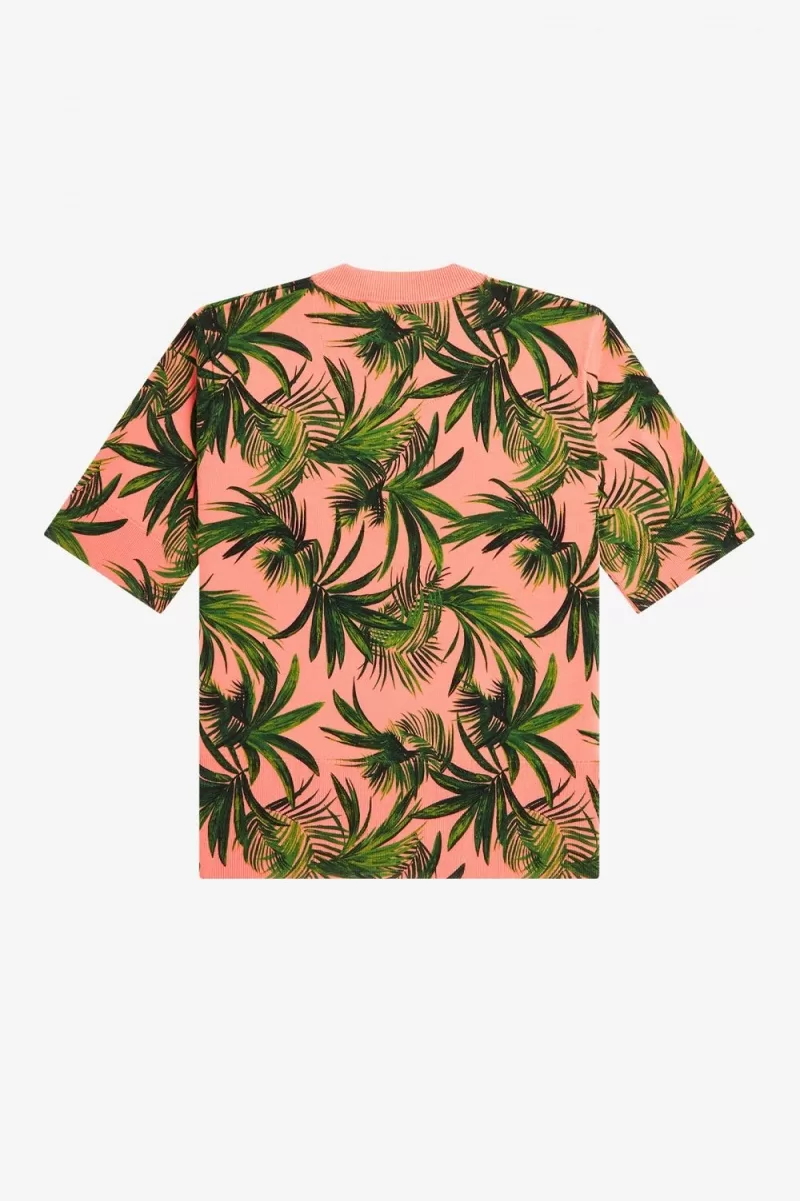 Fred Perry Palm Print Women’s Jumper Coral Heat HFKNR9205