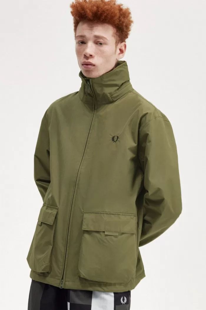 Fred Perry Patch Pocket Zip Through Men’s Jackets Uniform Green HTPSA1924