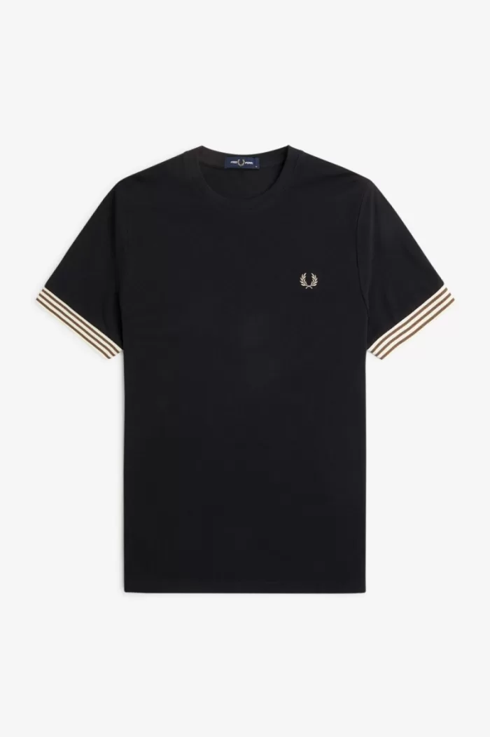 Fred Perry Striped Cuff Men’s T-Shirt Black WUKSJ3472