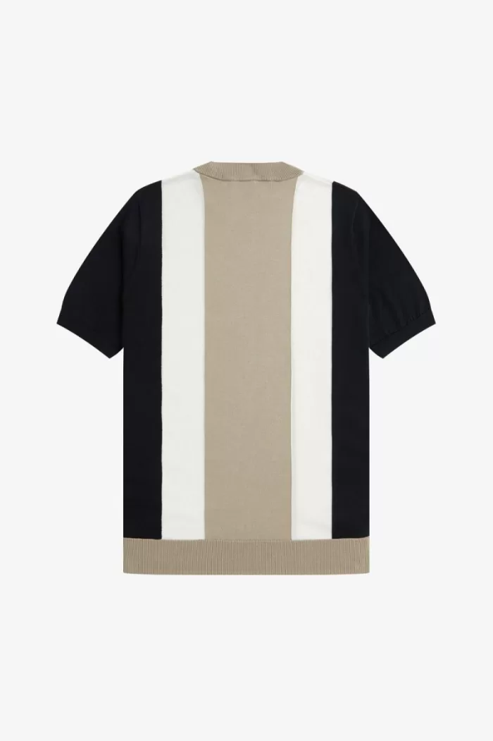 Fred Perry Striped Fine Knit Men’s T-Shirt Black Snow White Warm Grey MIYTZ4309
