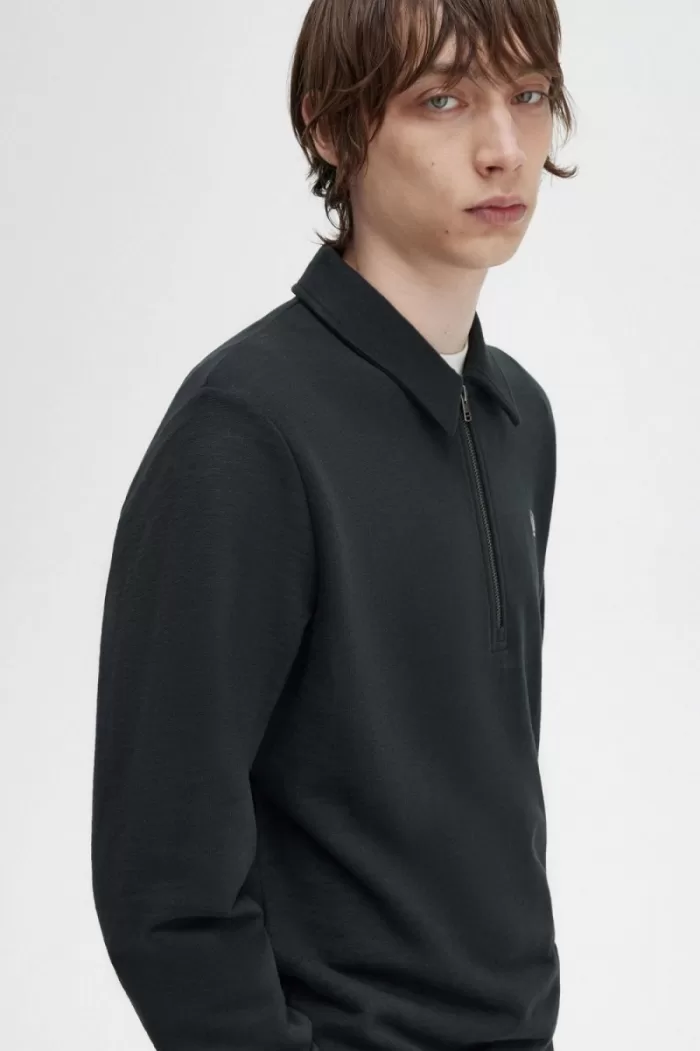 Fred Perry Zip Neck Collar Men’s Sweatshirts Night Green MLUHF0326